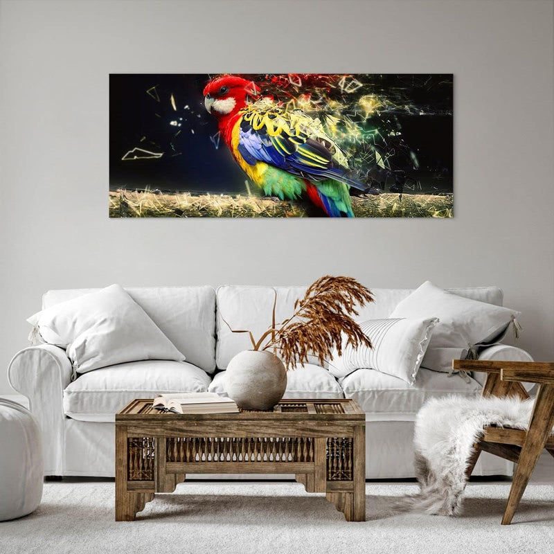 Wandbilder Dekoration Wohnzimmer Papagei Vogel Feder Panorama Bilder auf Leinwand 120x50cm Leinwandb