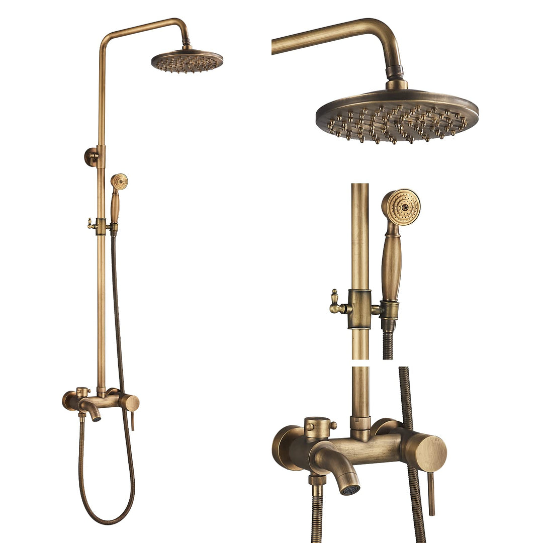 Rozin Regendusche Duschsystem Retro Duschset mit Handbrause Badewanne Auslauf Antik Messing Duschsys