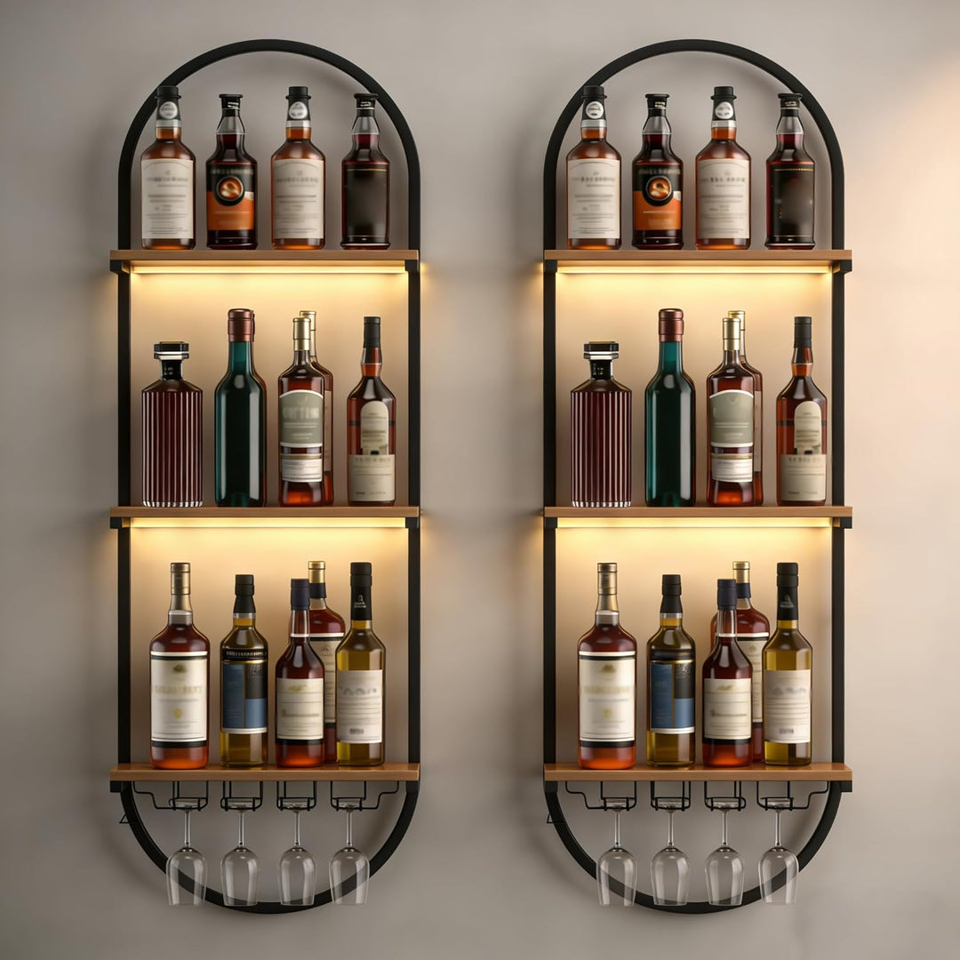 Weinregal Wand aus Metall, schwarzes schwebendes Industrieregal, 3-stufiger Wandmontage Wine Display