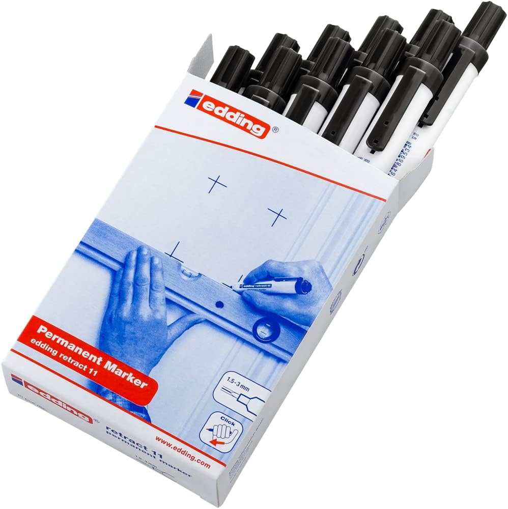 edding retract 11 Permanentmarker - schwarz - 10 Stifte - Rundspitze 1,5-3 mm - wasserfest, schnell-