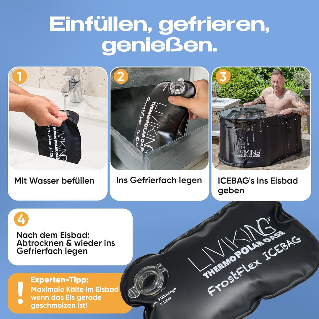 XXL Eisbad Eiswürfelbeutel 3/6/9er Set [Wiederverwendbare Eiswürfel Bags mit innovativer Eismengen-T