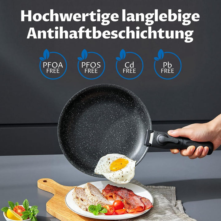 BEZIA Induktions Pfannen Set mit abnehmbaren Griffen, antihaftbeschichtetes Pfannenset, Für alle Her