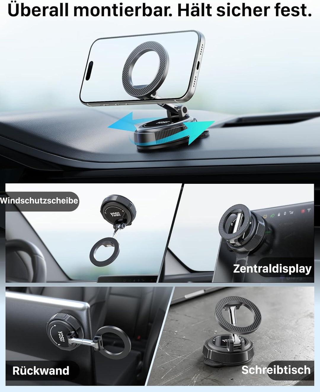 YOSH für MagSafe Autohalterung, Vakuum Handyhalterung Auto Magnet [Starker Vakuum-Saugnapf &amp; 22·N56