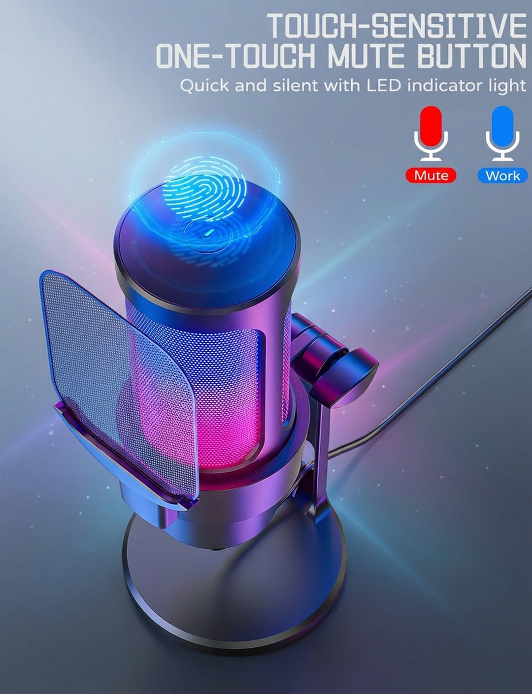 USB Gaming Mikrofon mit Ständer Plug & Play PC Mikrofon mit Mute-Taste, RGB-Beleuchtung, Pop-Filter