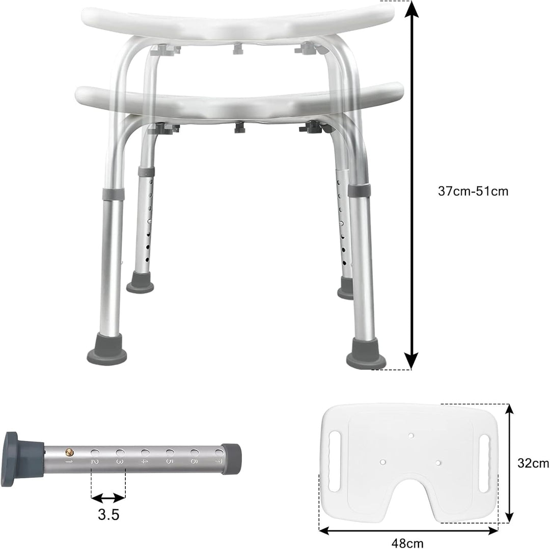 Duschhocker, Duschstuhl für Senioren höhenverstellbar 37-51 cm, Toilettensitzerhöhung Anti-Rutsch-Fü