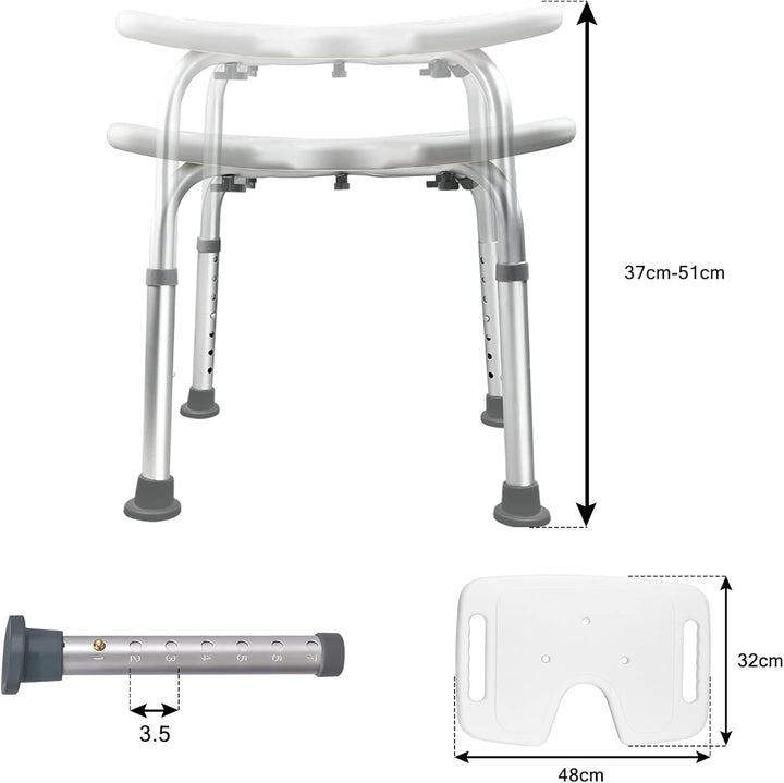 Duschhocker, Duschstuhl für Senioren höhenverstellbar 37-51 cm, Toilettensitzerhöhung Anti-Rutsch-Fü