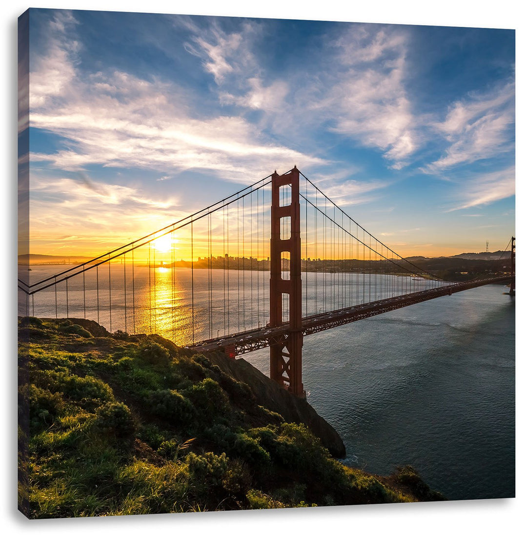 Pixxprint Gigantische Golden Gate Bridge in San Francisco, Format: 70x70 auf Leinwand, 70x70