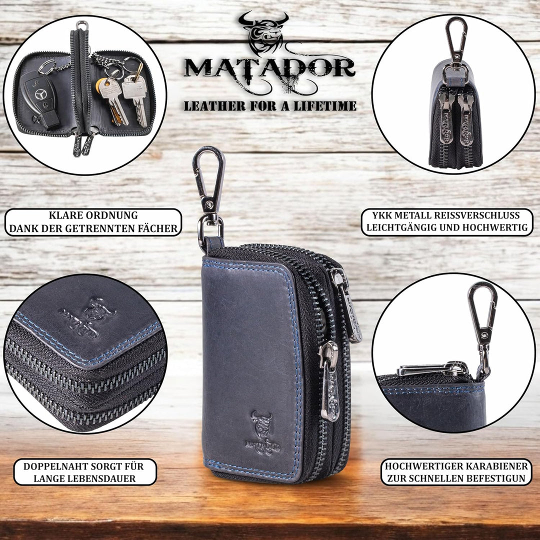 MATADOR Schlüsseletui Herren Leder #KOPENHAGEN mit edler Geschenk Box, Elegante Autoschlüssel Hülle