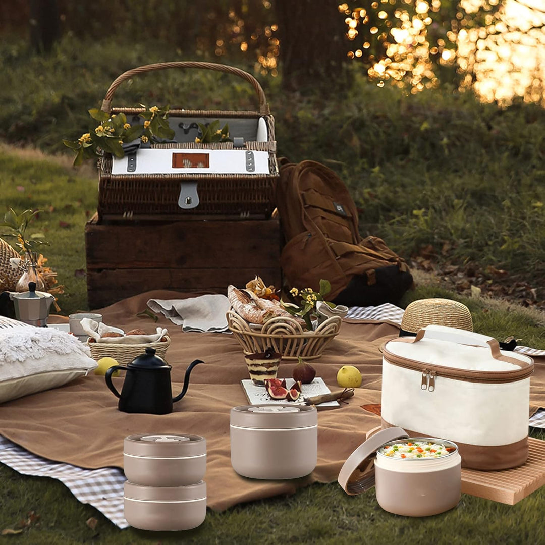 Glorlliant Thermische Lunchbox, Bento Lunchbox, Auslaufsicher, 3 Ebenen, Stapelbar, Aus Edelstahl, W