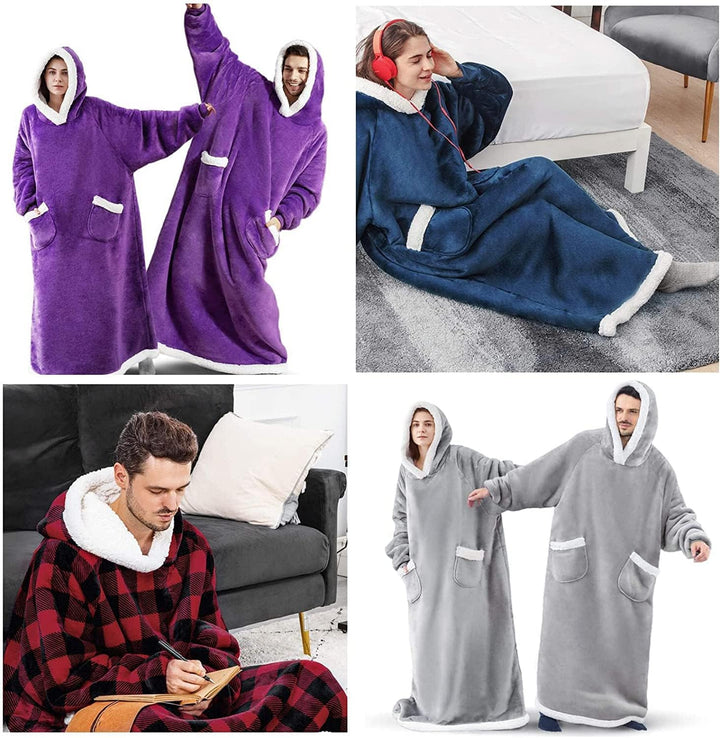 Sacebeleu Kuscheldecke mit Ärmeln,Oversized Weich Decke Hoodie Sweatshirt,Sherpa Kapuzenpullover für
