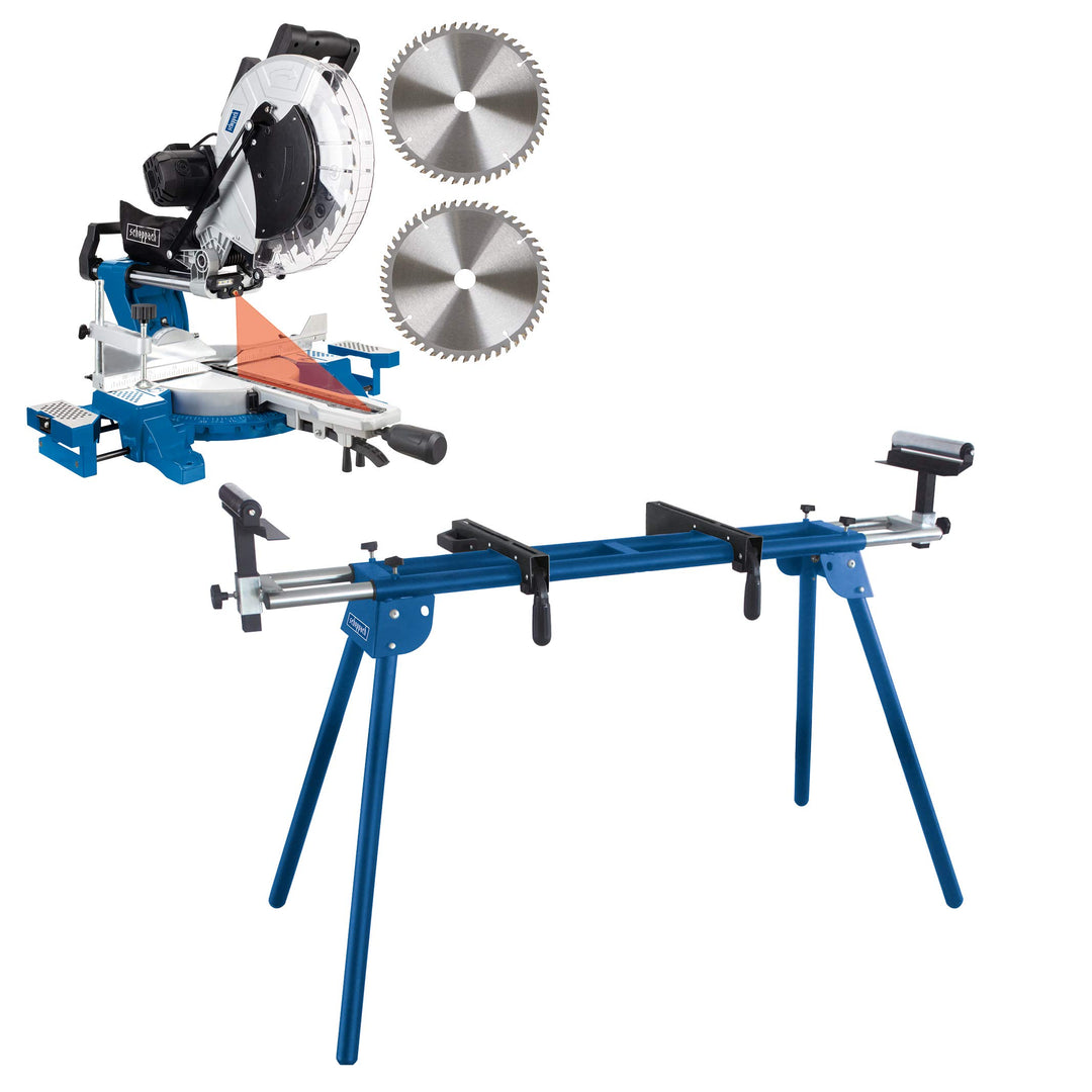 Scheppach HM140L | Kapp- und Gehrungssäge | Zugfunktion | inkl. Untergestell UMF2000 | 2000 Watt | 3