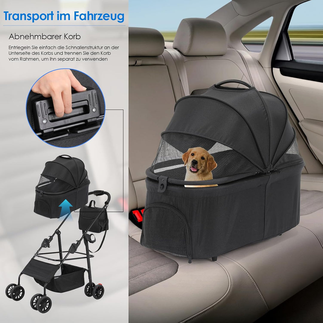 MAMIZO Hundebuggy 3 in 1 bis 30 kg,Klappbar Hundebox Transporttasche,Tragbares Haustiernest,GroBzügi