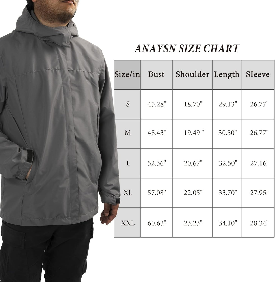 ANAYSN Herren Regen Jacke mit Kapuze wasserdicht leichte Jacke und Reissverschlusstaschen Regenmante