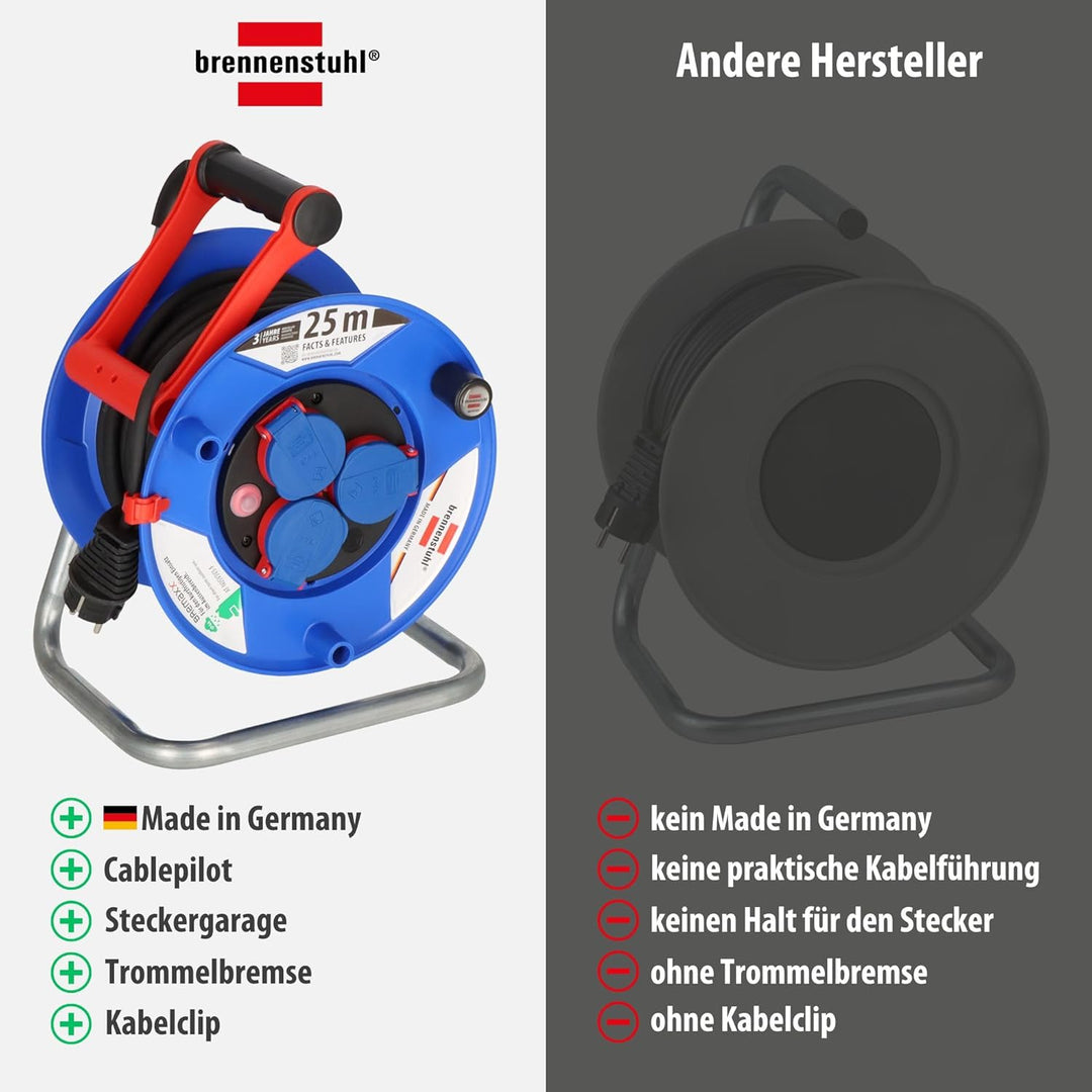 Brennenstuhl Garant IP44 Kabeltrommel (25m, Spezialkunststoff, kurzfristiger Einsatz im Aussenbereic