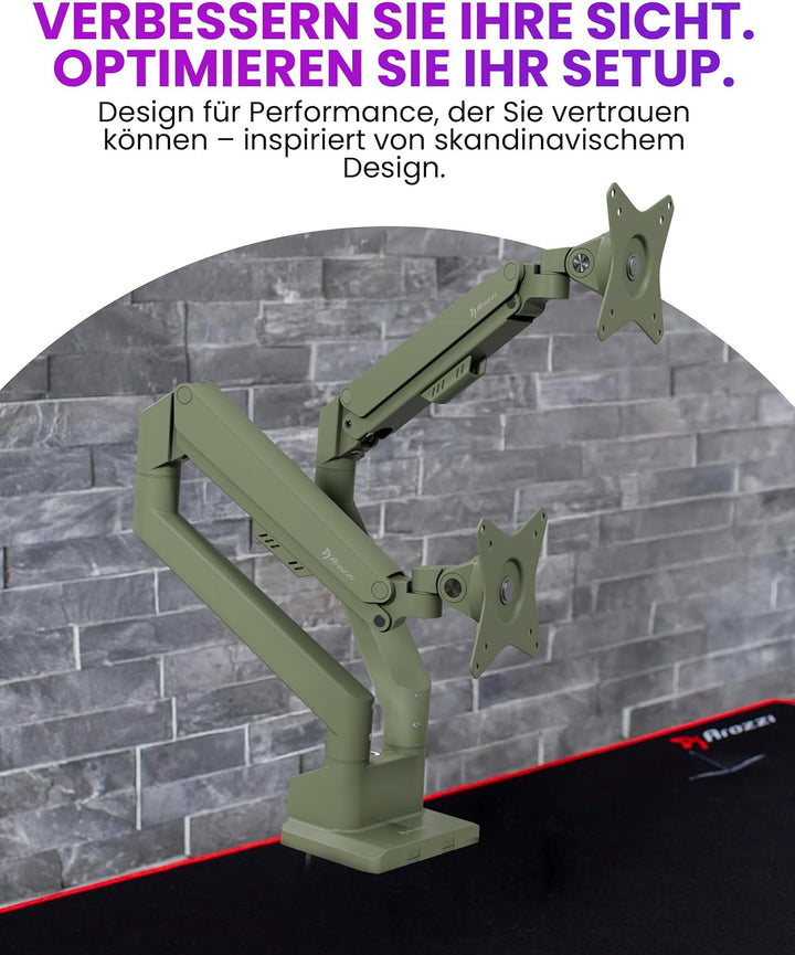 Arozzi Alzare Neo Duo Monitorarm mit Gasfeder - 2 Arme, für 43–86 cm Monitore, VESA 75/100, 360° dre