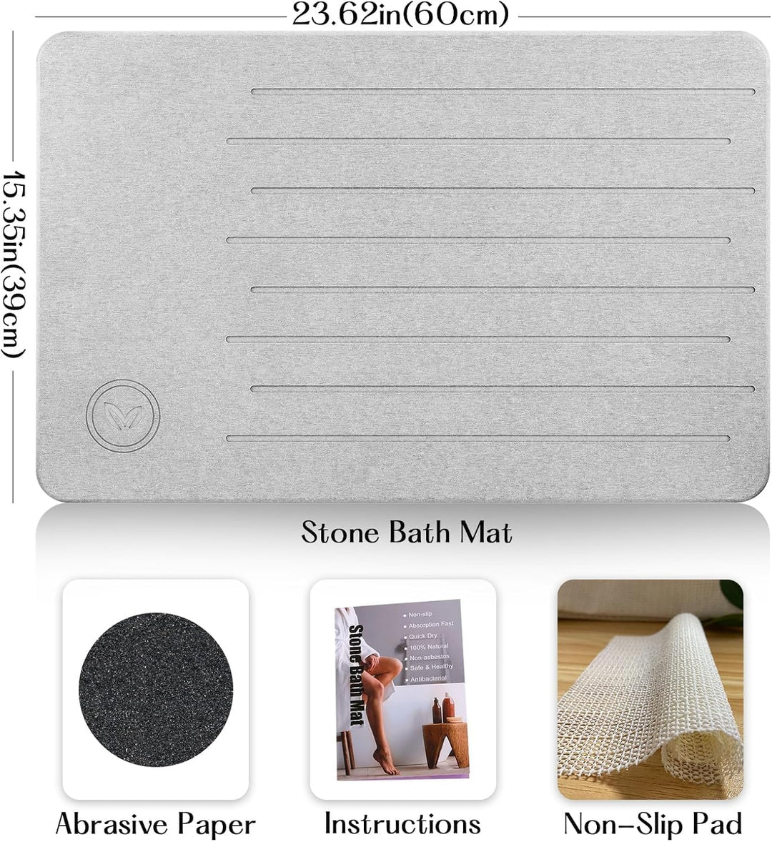 Badematte Stein, Diatomite Stone Bath Mat, rutschfeste Stein Badematte Schnelltrocknend, Werten Sie