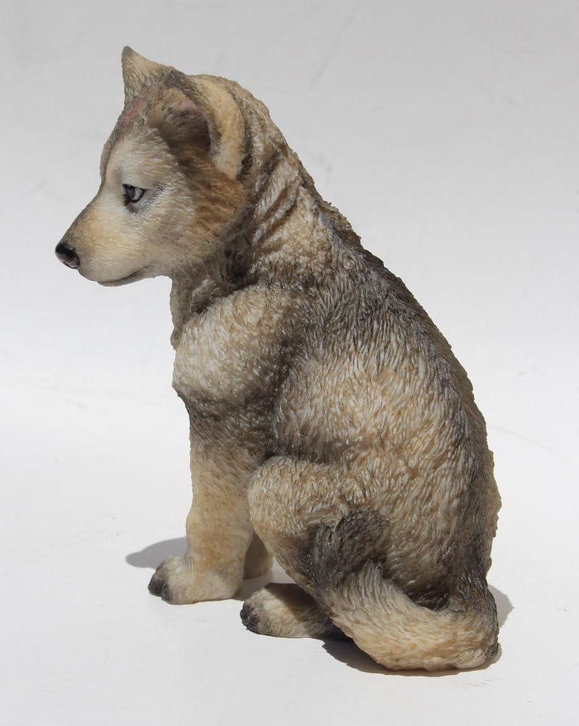 Dekofigur Wolfsjunges, sitzend, 11,4 cm, Grau und cremefarben