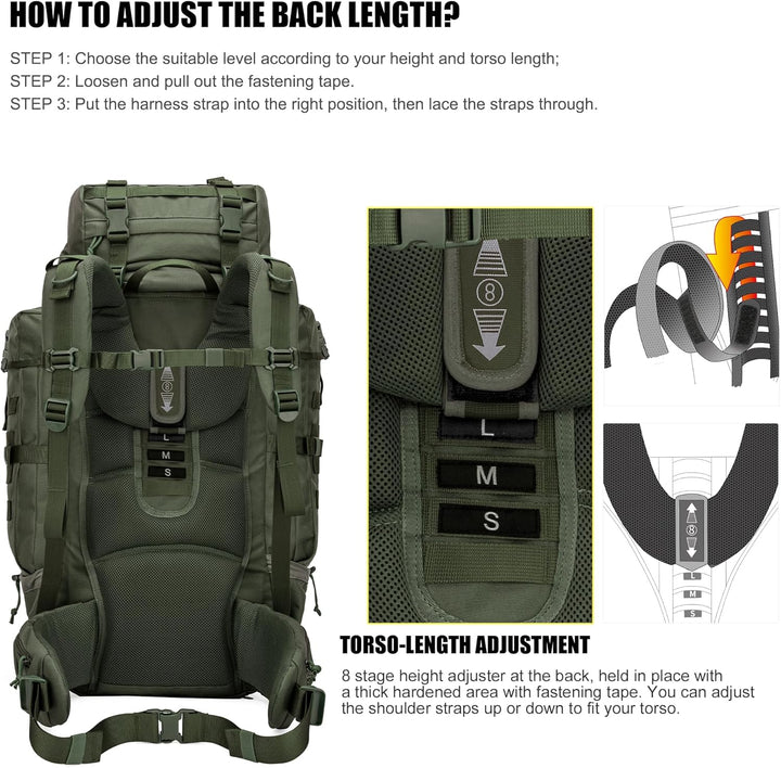 Mardingtop 70L Rucksack Wanderrucksack Trekkingrucksack Grosser Taktischer Rucksack Herren mit Regen