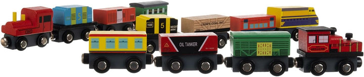 KRUZZEL Holzeisenbahn Set mit Organizer 3 Lokomotiven 9 Waggons Magneteisenbahn Montessori 23522