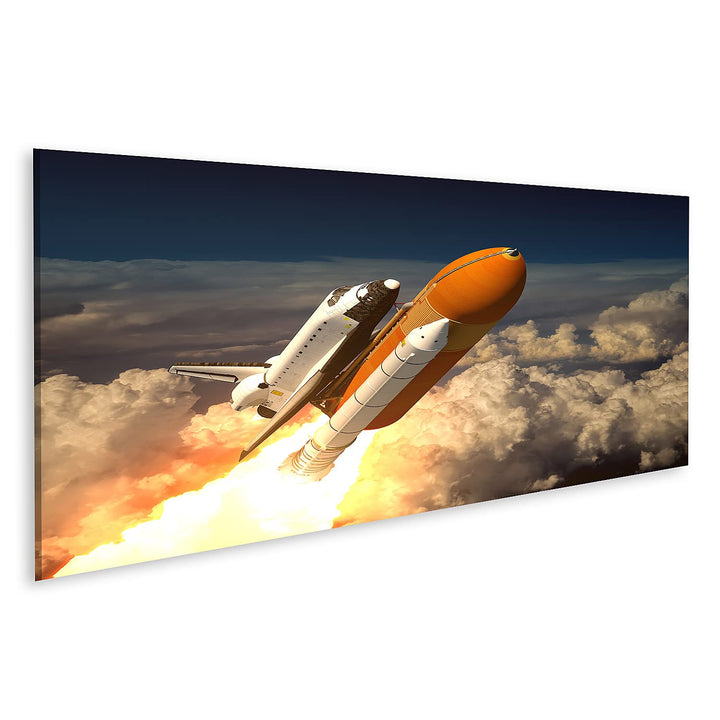 islandburner Bild auf Leinwand Space Shuttle Über Wolken Orange Rakete Bilder Wandbilder Poster Lein