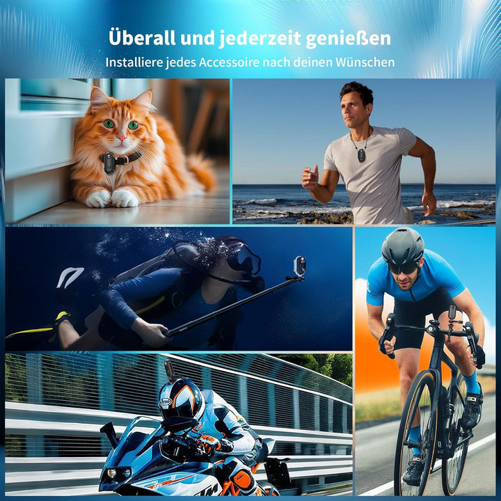 Action Cam 1080P WiFi, Bodycam Körperkamera Mini, 360° Action Kamera, Sportkamera Wasserdicht bis 30