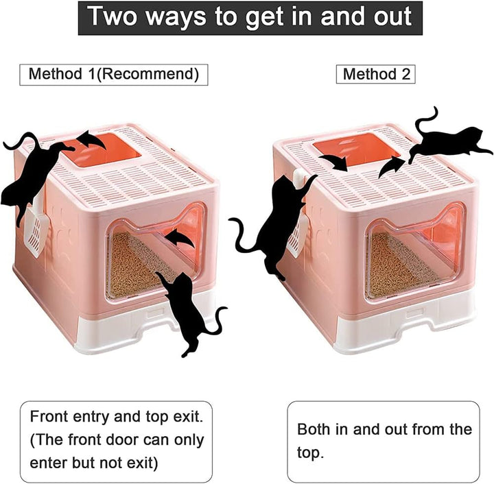 Katzentoilette für Katzentoilette, geschlossen, faltbar, doppelte Flügeltür und obere Tür + Schaufel