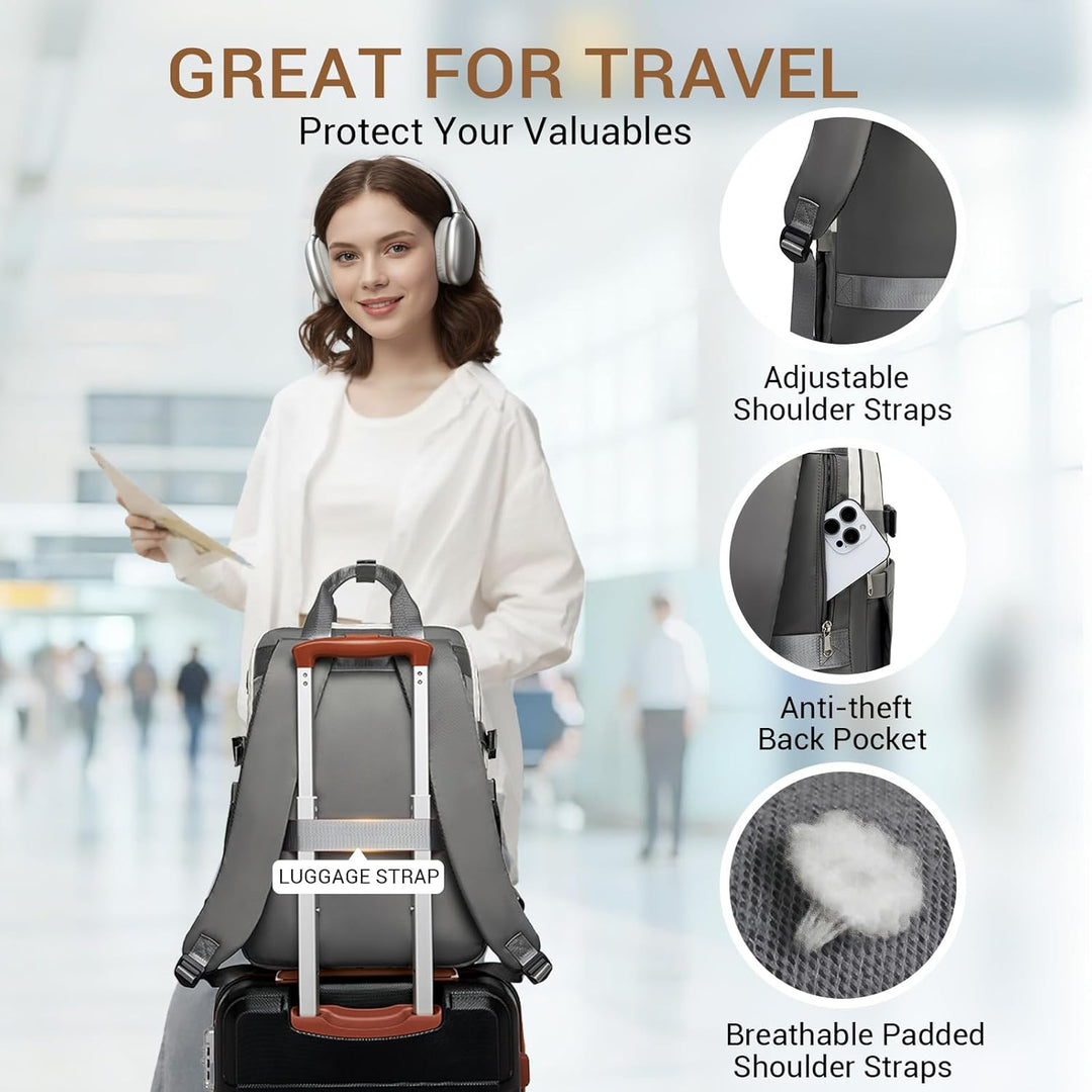 KONO Rucksack Damen 15,6 Zoll Laptop Rucksack, Grosse Wasserdicht Schulrucksack mit Flaschenfach, 2