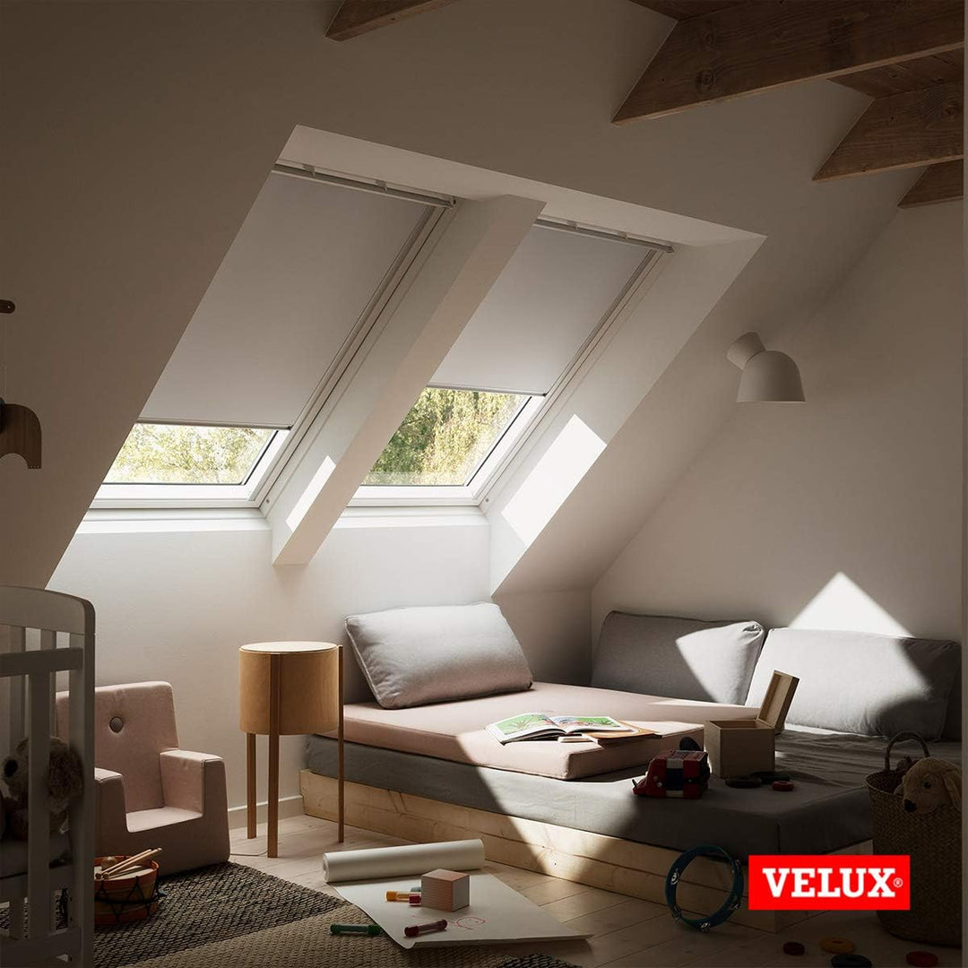 VELUX Original Dachfenster Verdunkelungsrollo für C04, Weiss, mit Grauer Führungsschiene