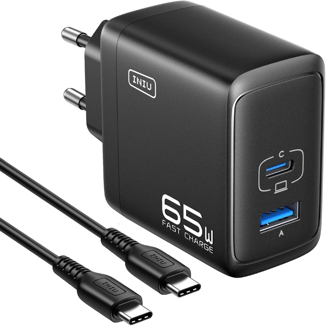 INIU 65W USB C Ladegerät, GaN Ⅱ 2-Port USB C-USB A Netzteil Steack Adapter GaN II Tech Schnellladege