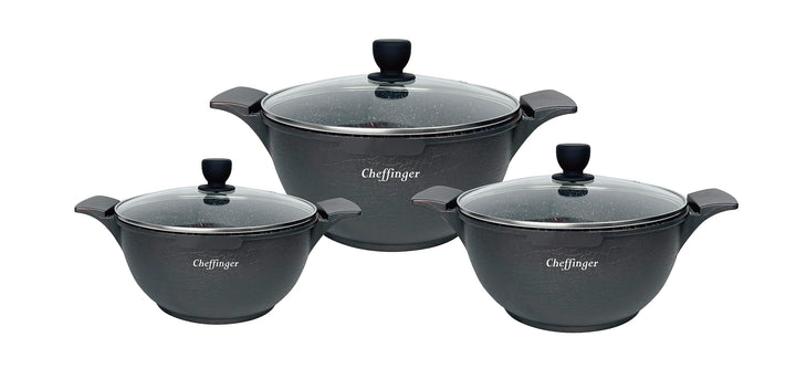 Kochtopfset 20-24-28cm 6-tlg Topf Induktion Alu Guss Geschirr Schwarz, Schwarz
