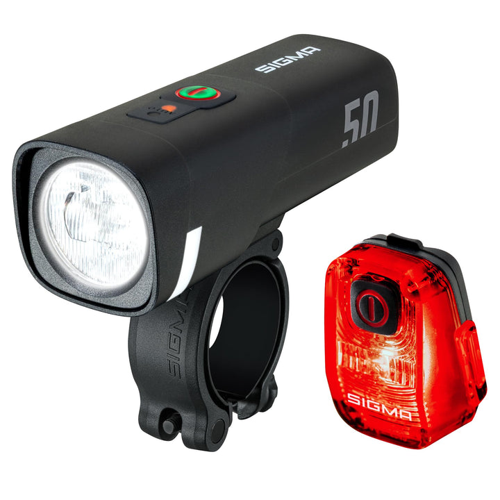 SIGMA LED Fahrradlicht Set Aura 50/ Hiro 10 | StVZO zugelassenes, akkubetriebenes Vorderlicht und Rü