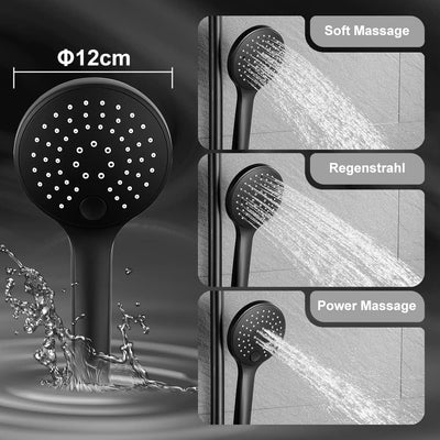 JOHO Regendusche Duschset ohne Armatur, Edelstahl Duschsystem mit Duschstange, Kopfbrause D20cm Schw
