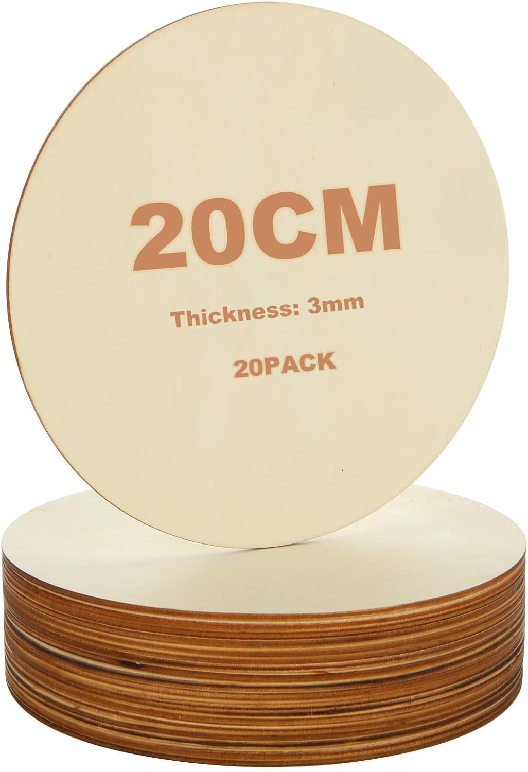 JMIATRY 20 Stück Holzscheiben 20 cm Durchmesser, Holzplatte Rund 20cm - 3 mm dicke, Runde Sperrholzp