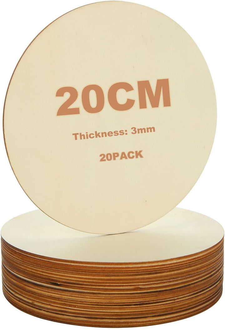JMIATRY 20 Stück Holzscheiben 20 cm Durchmesser, Holzplatte Rund 20cm - 3 mm dicke, Runde Sperrholzp