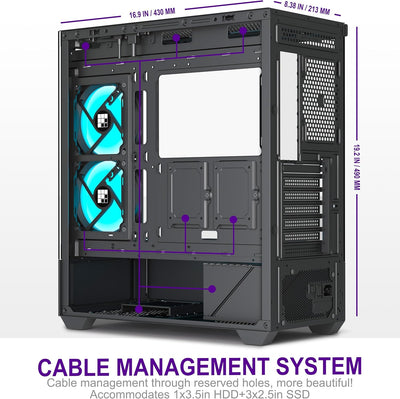 FOIFKIN PC Gehäuse - Vorinstallierter 5 PWM ARGB-Lüfter, ATX Mid-Tower Gaming PC Gehäuse, 270° Panor
