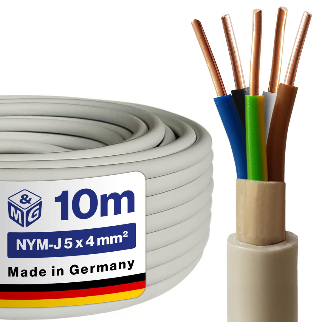 M&G Techno 10m NYM-J 5x4 mm² Mantelleitung Feuchtraumkabel Elektrokabel Kupfer Made in Germany NYM-J