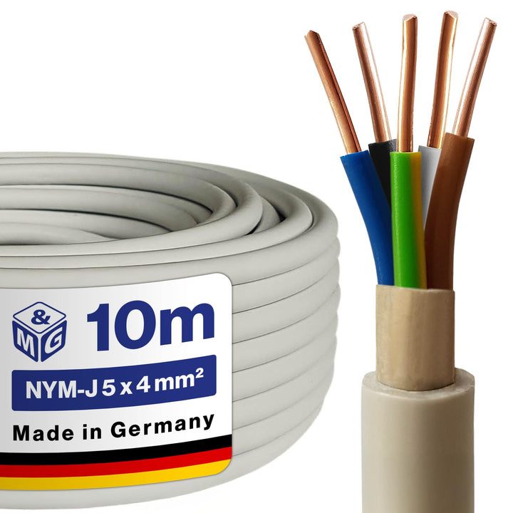M&G Techno 10m NYM-J 5x4 mm² Mantelleitung Feuchtraumkabel Elektrokabel Kupfer Made in Germany NYM-J