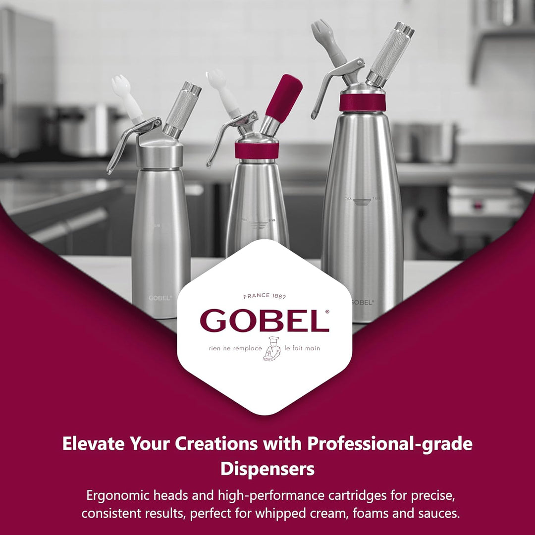 GOBEL - Edelstahl Siphon für die Professionelle Küche - Für Schlagsahne mit Edelstahlbehälter und -K