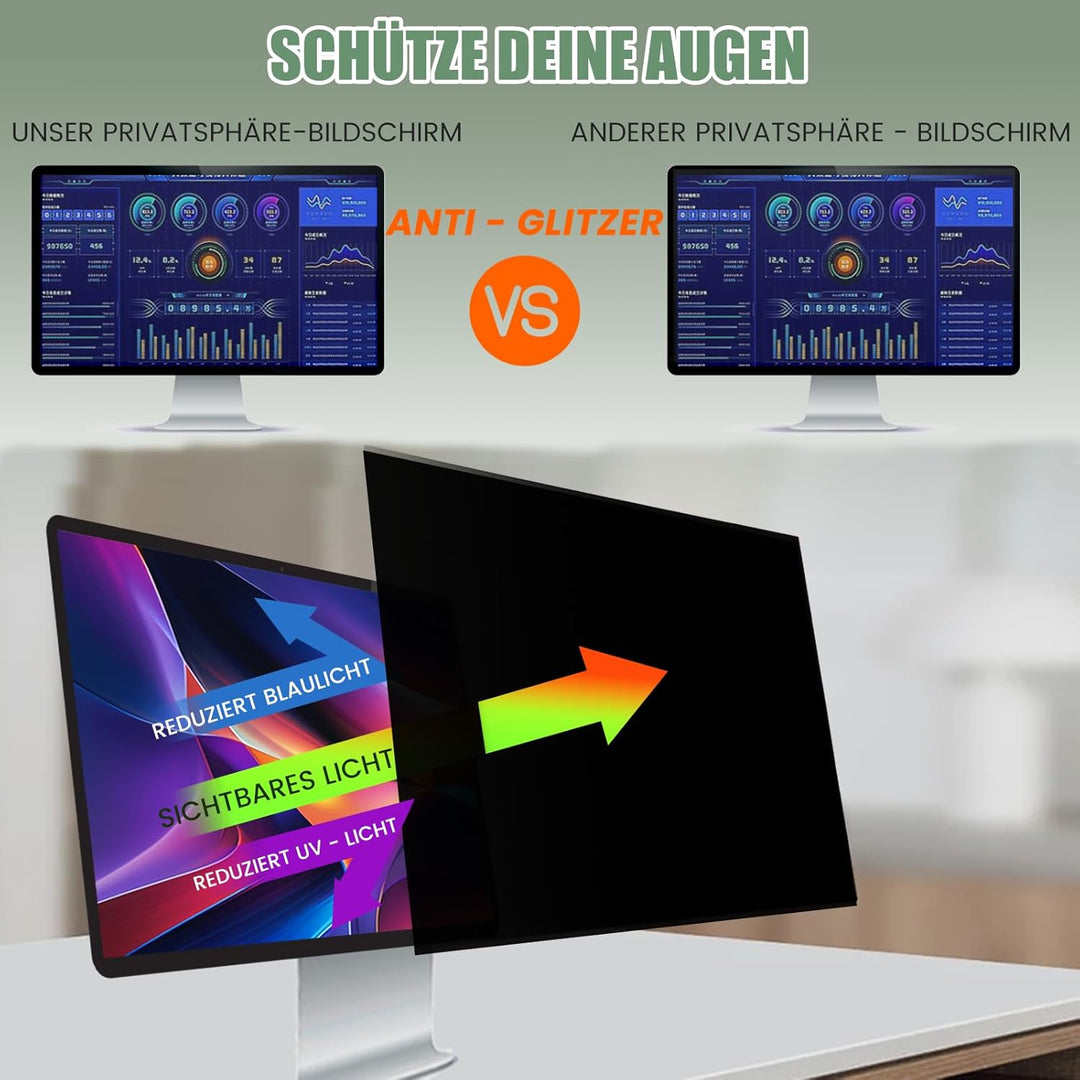 Blickschutzfolie für 31,5/32 Zoll 16:9 Monitor, Abnehmbarer Sichtschutzfilter mit Blaulichtfilter, H