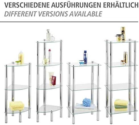 WENKO Regal Yago viereckig mit 3 Glasablagen - Badregal, Edelstahl rostfrei, 40 x 74 x 30 cm, Glänze