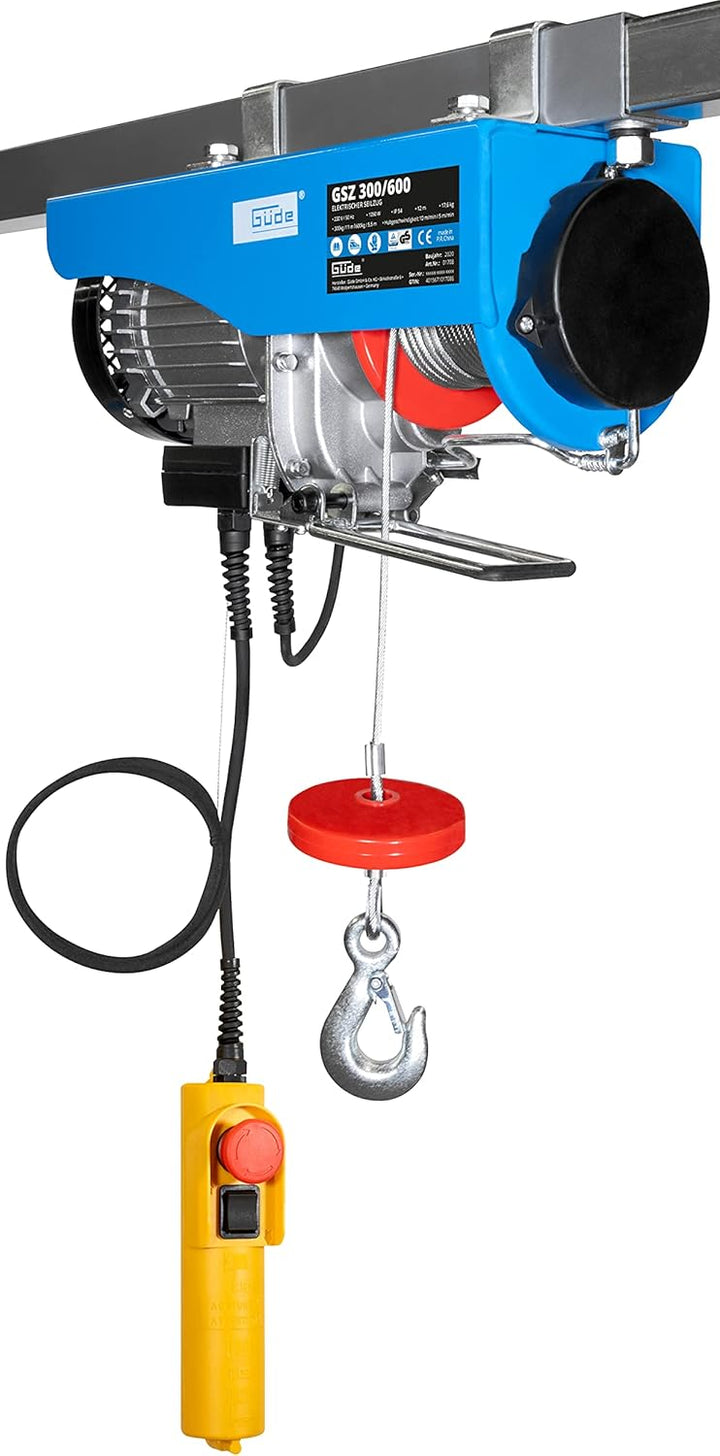 Güde 01708 Elektronischer Seilzug GSZ 300/600 (1050W, 600kg max. Hubkraft, 11m max. Hubhöhe) & Braun