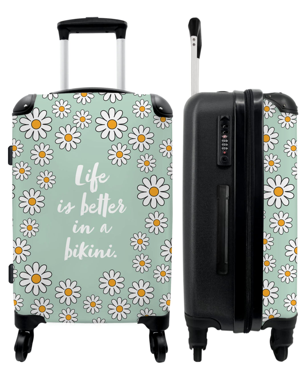 Koffer gross Trolley Rollkoffer Reisekoffer mit 4 Rollen Fotokoffer - Das Leben ist Besser im Bikini