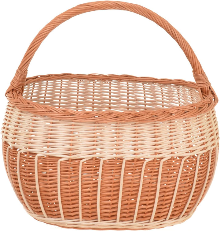 Weidenkorb Einkaufskorb geflochten 41 x 40 x 26,5 cm Zweifarbig, Picknickkorb, Pilzkorb, Einkaufskör