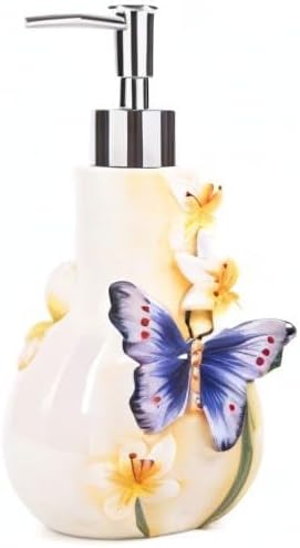 Seifenspender Keramik 3D Handbemalt Schmetterling und Lilien Blume Lotion Spender Badezimmer Zubehör
