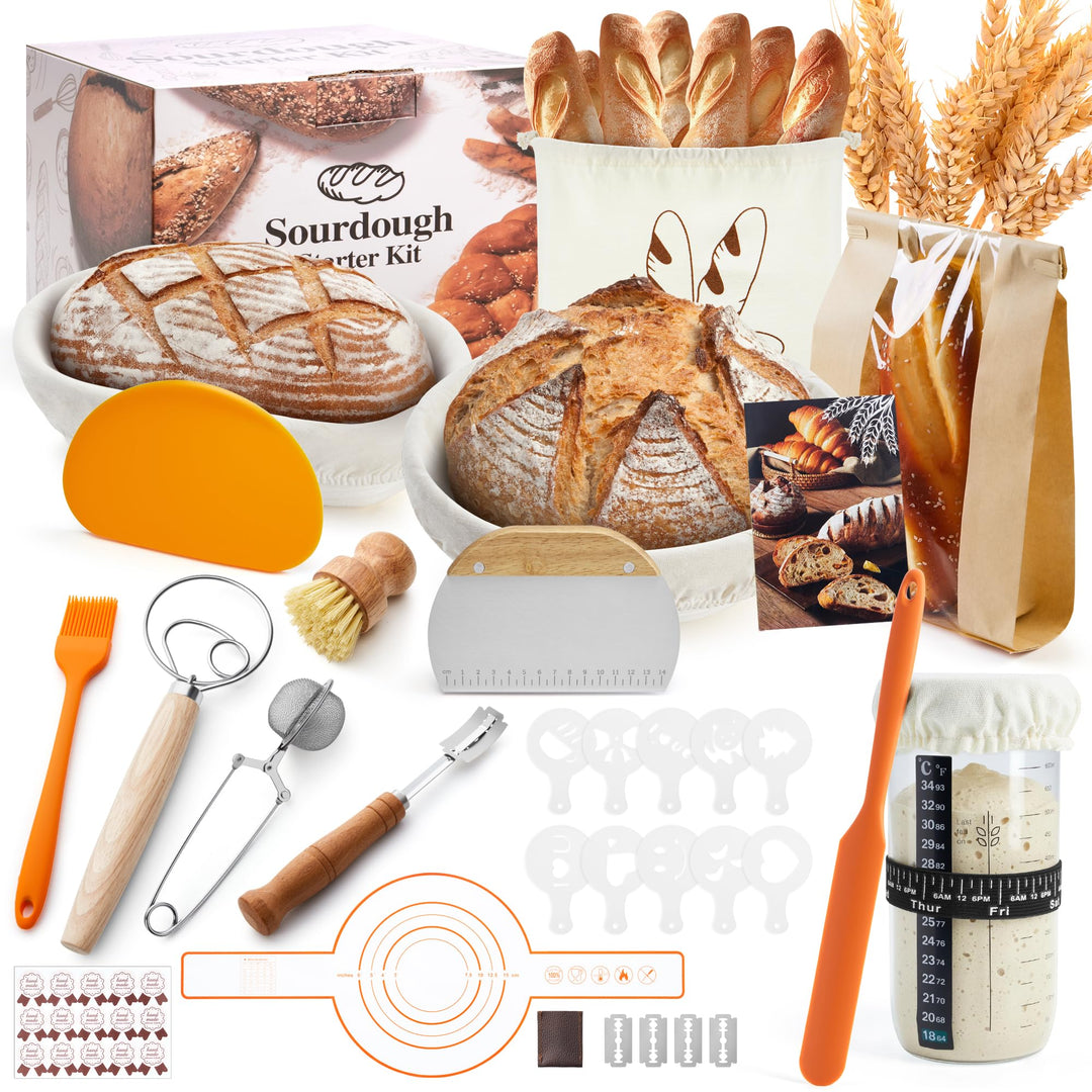 VIcus Sauerteig Starter Set, Gärkörbchen Rund &amp; Oval, Brotbackzubehör Für Sauerteigbrot, Komplettes