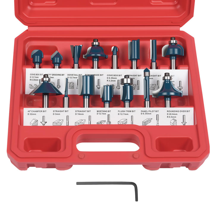 flintronic Fräser-Set, 6.35MM Fräsen Werkzeug Set, 15-tlg Holzkoffer Geschmiedeter Werkzeugstahl Obe