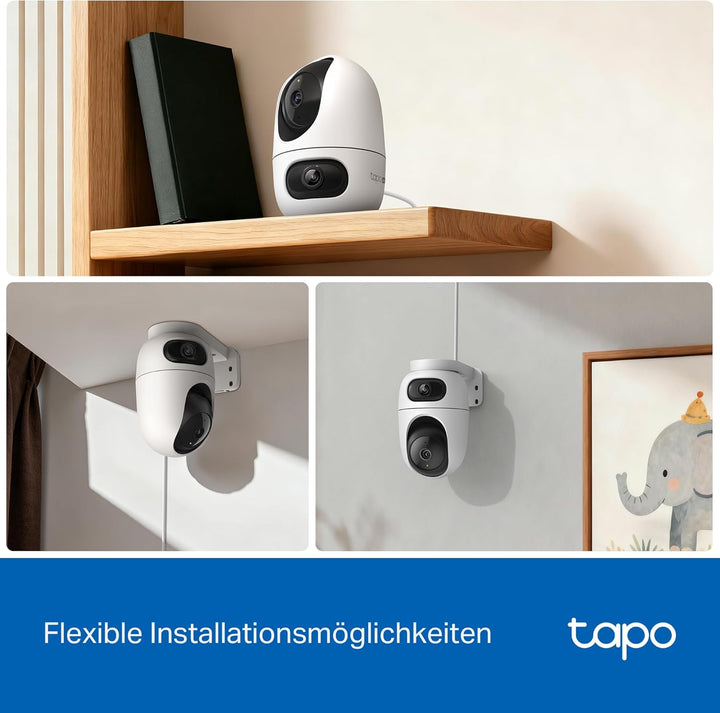 Tapo C245D Dual Kamera Überwachung Innen, 2K Weitwinkel- & Teleobjektiv, 2 Bereiche gleichzeitig übe