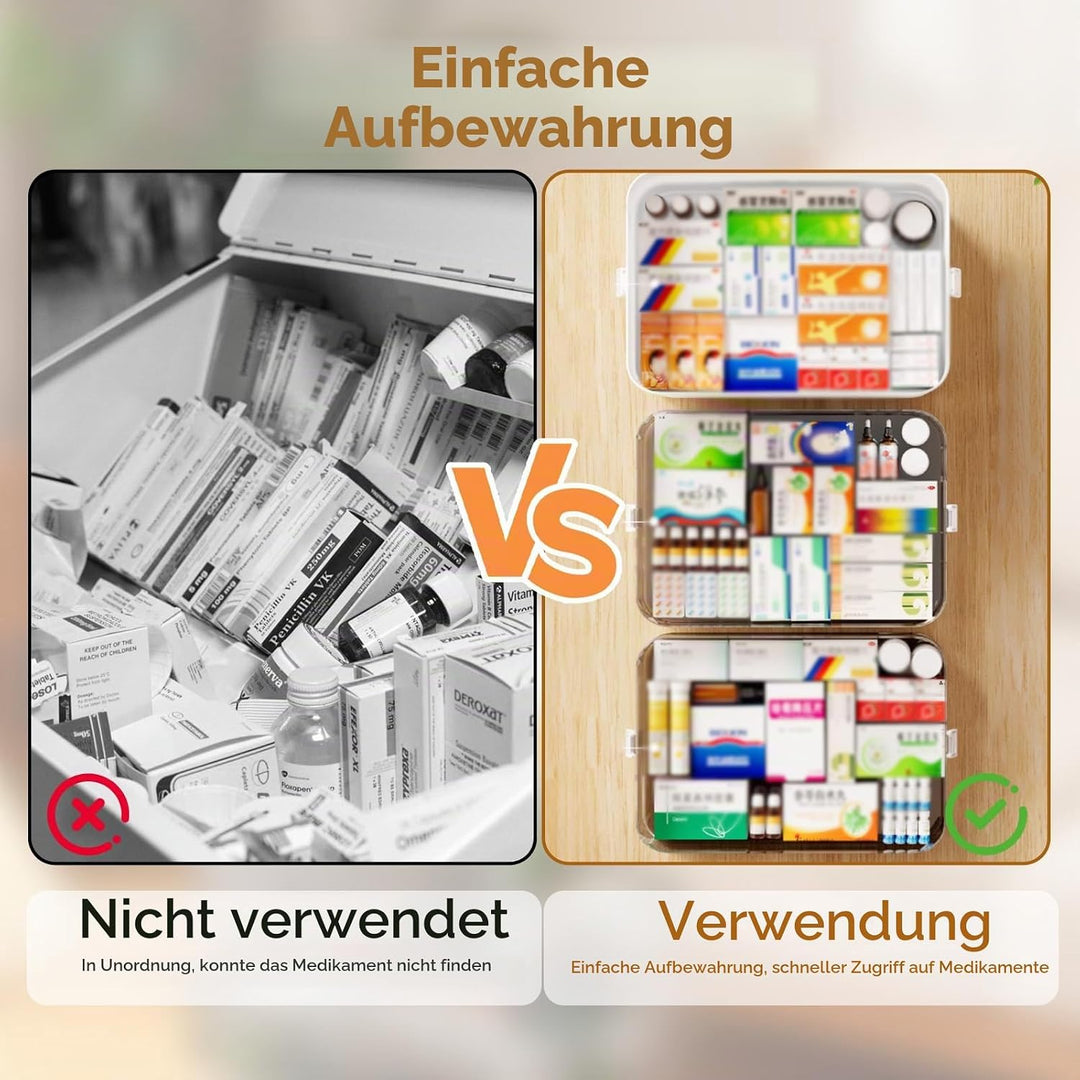 4 Regal Medikamenten Aufbewahrung, Tragbarer Medikamentenbox mit Tragegriff Medikamentenschrank Orga