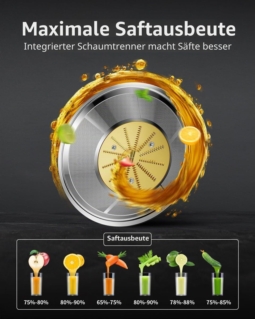GDOR Entsafter 1300W Entsafter Gemüse und Obst mit Grösserem 81mm Einfüllschacht 1250ml Grosser Saft