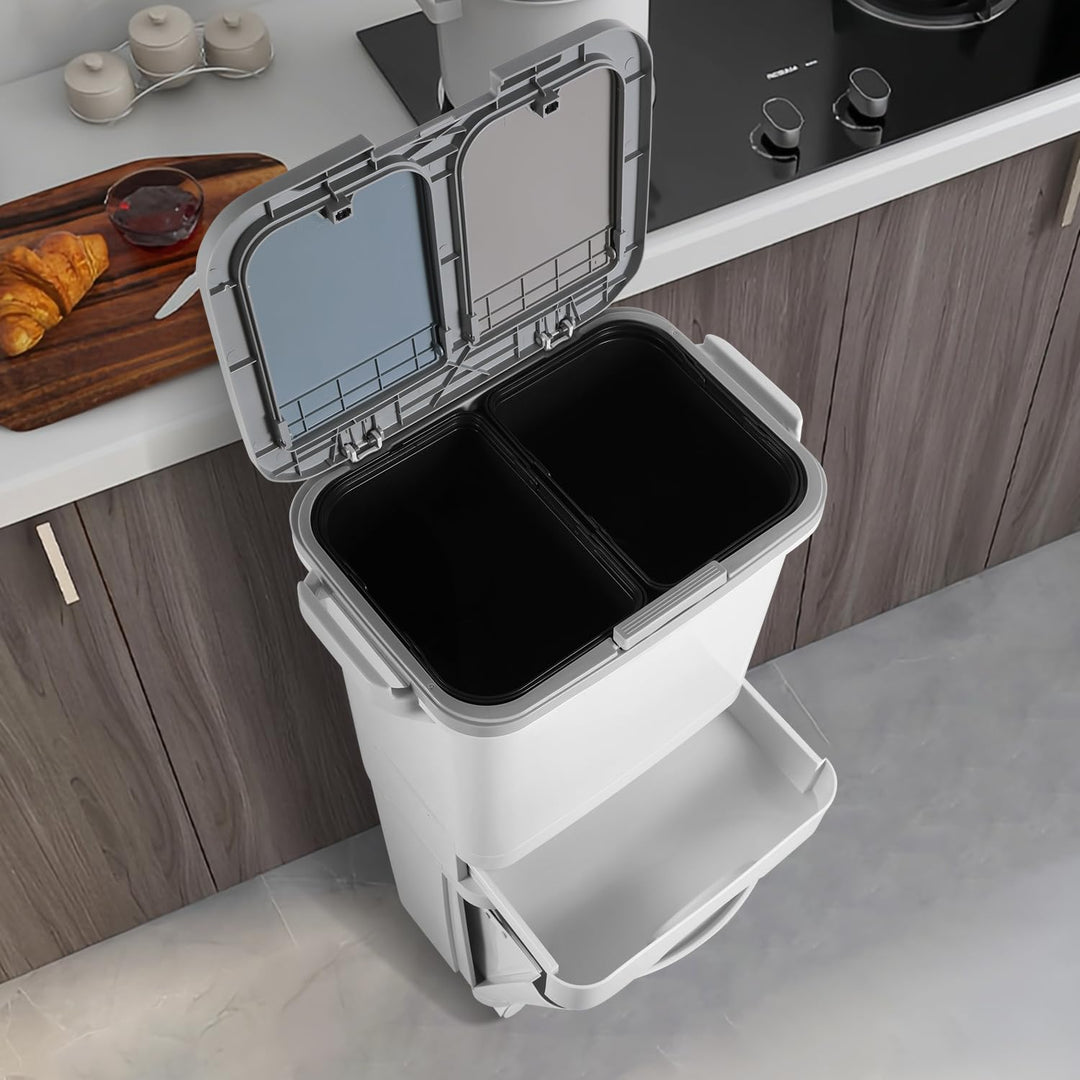 Mülleimer Küche 42L,3 Fächer,2 Fächer Mülltrennsystem mit Deckel | Mülleimer mit Deckel und Click-Fu